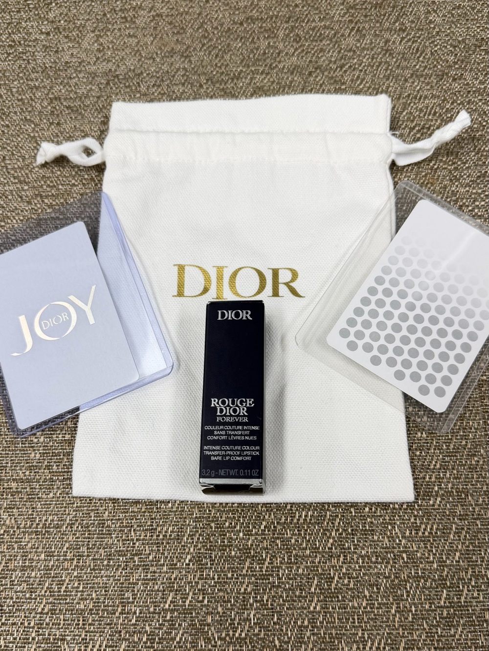 Dior Bundle with Forever Rouge Lipstick, Logo Bag, 2 Dior Cards New